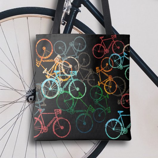 Canvas tas van fietsen . gekleurde fietsen op zwar