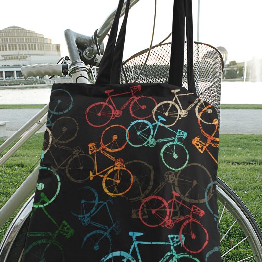Canvas tas van fietsen . gekleurde fietsen op zwar