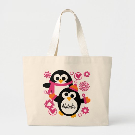Canvas tas van gepersonaliseerde winterpinguïns (Voorkant)