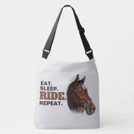 Canvas tas van kastanjepaarden eet. Slaap. Ride. H