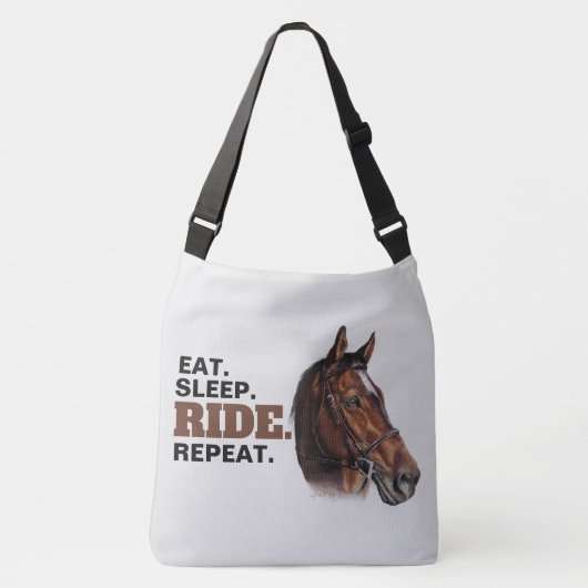 Canvas tas van kastanjepaarden eet. Slaap. Ride. H (Voorkant)