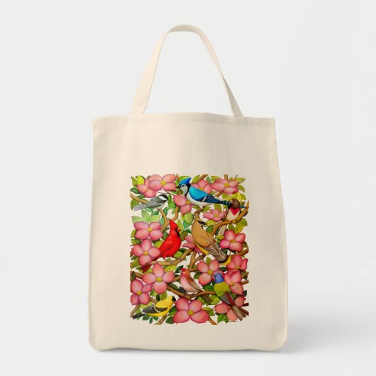 Canvas tas van kleurrijke wilde vogels (Voorkant)