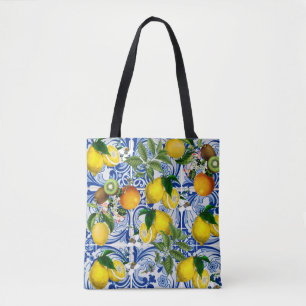 Canvas tas van Lemon en Mediterrane tegels
