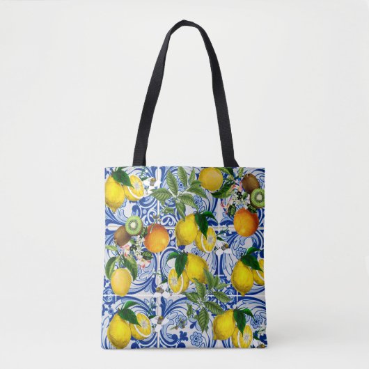 Canvas tas van Lemon en Mediterrane tegels (Voorkant)