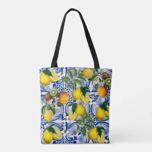 Canvas tas van Lemon en Mediterrane tegels (Achterkant)