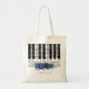 canvas tas van muziekpianoblauw roos