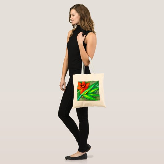 Canvas tas van Oranje bloem en groene bladeren (Voorkant (model))