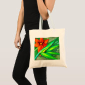 Canvas tas van Oranje bloem en groene bladeren (Voorkant (product))