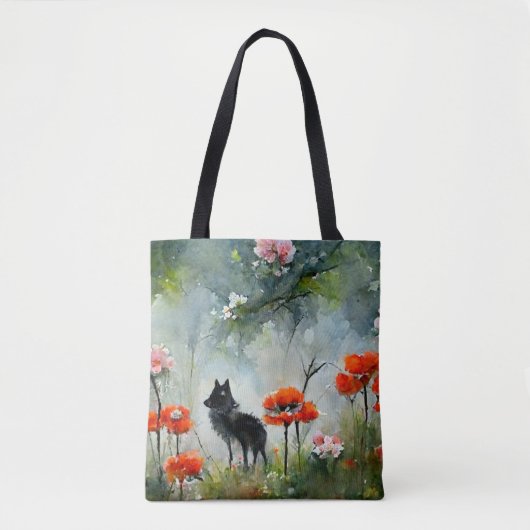 Canvas tas van wilde dieren met klauterbloem (Voorkant)