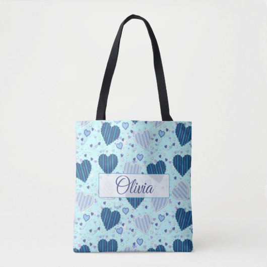 Canvas tas voor persoonlijke naam met blauw hart (Voorkant)