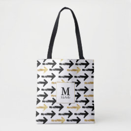 Canvas tas voor zwart-wit en goudpijlmonogram