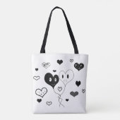 Canvas tas voor zwarte en witte luis en ballonnen (Achterkant)