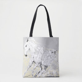 Canvas tas/Witte Stallion in beweging Tote Bag