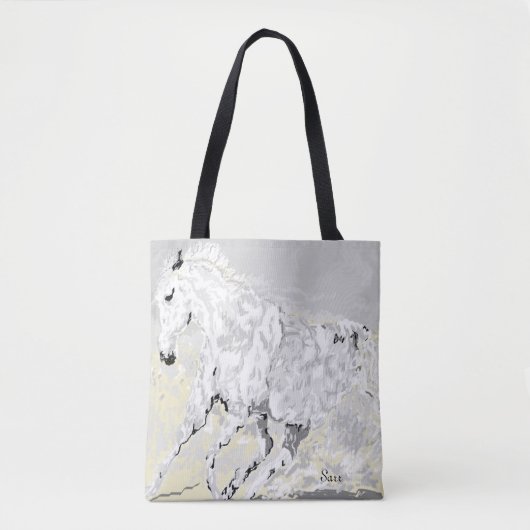 Canvas tas/Witte Stallion in beweging Tote Bag (Voorkant)