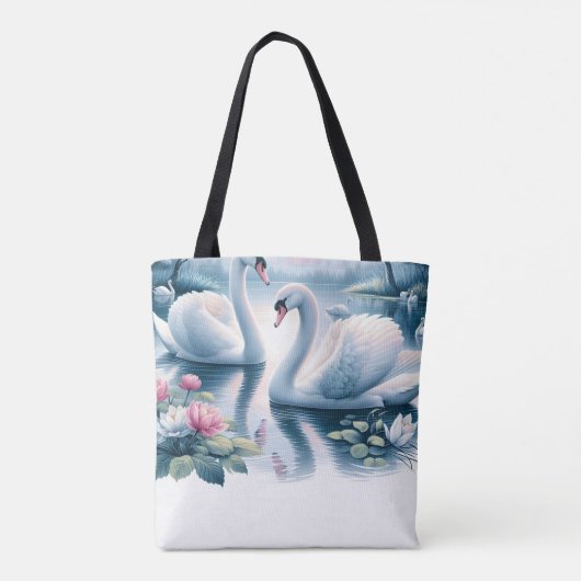 Canvas tas - Zwanen in een rustige lelievijver (Achterkant)