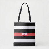 Canvas tas zwart wit en rood gestreept monogram (Voorkant)