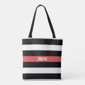 Canvas tas zwart wit en rood gestreept monogram (Achterkant)