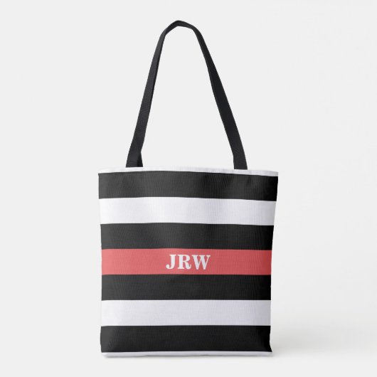 Canvas tas zwart wit en rood gestreept monogram (Achterkant)
