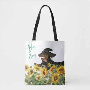 CANVAS TAS ZWARTE EN TAN DACHSHUND SUNFLOWERS