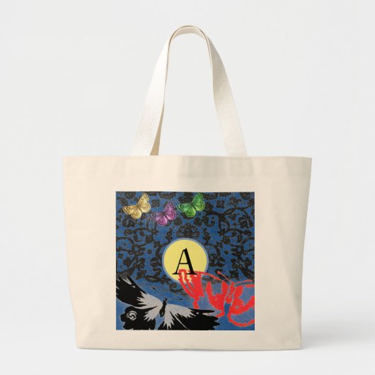 Canvas tas ZWARTE LACE CUSTOM INITIAAL EN BUTTERFL (Voorkant)