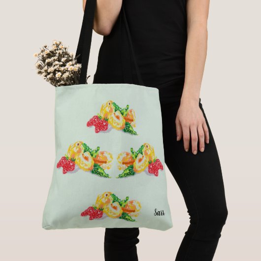Canvas tassen: Japanse pruimen met aardbeien Tote Bag (Dichtbij)