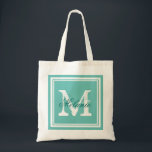 Canvas tassen van de Turquoise blue monogram bruil<br><div class="desc">Aangepast turkooisblauw monogrammed bruiloft canvas tassen. Persoonlijke naam monogram canvas tas | achtergrond Elegant logo-ontwerp met initialen met letters en fancy lijst aan de grens. Het idee van een cadeautje voor bruid- en bruidentourage. Maak je eigen voor trendy bruidsmeisje, eremiddel, bloemmeisjes, bruidsmoeder, moeder van bruin, bemanning, team, enz. Fun voor...</div>
