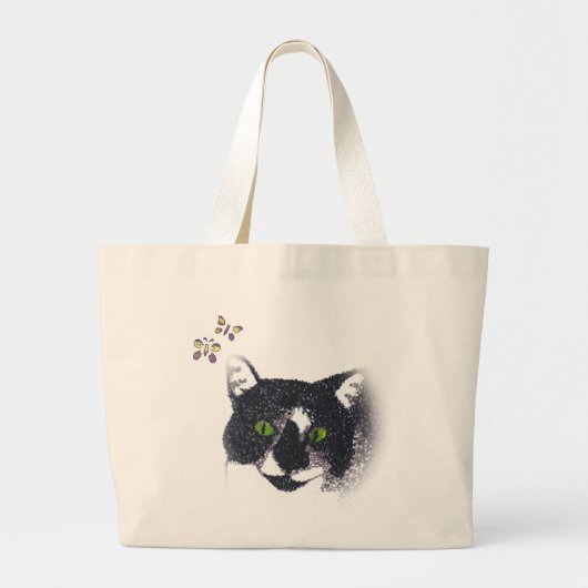 Canvas tassen van Tuxedo Cat en Butterflies (Voorkant)