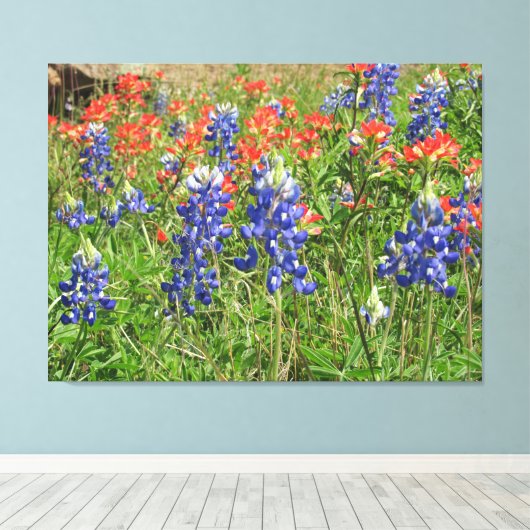 Canvas Texas Wildbloemen Blauwbonetten Paintbrushe (Insitu (Houten vloer))
