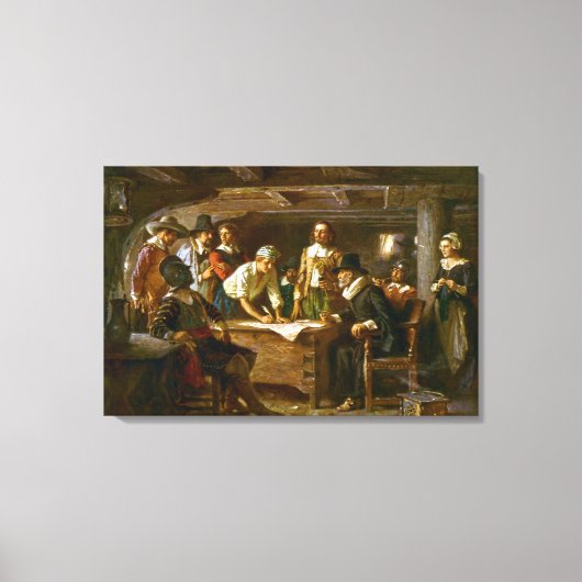 Canvas The Mayflower Compact 1620 Jean Leon Ferris Afdruk (Voorkant)