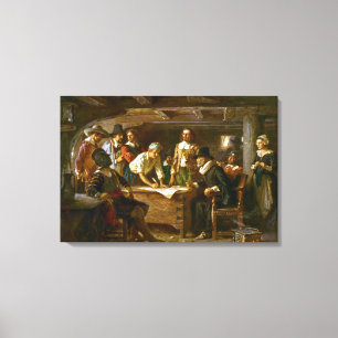 Canvas The Mayflower Compact 1620 Jean Leon Ferris Afdruk