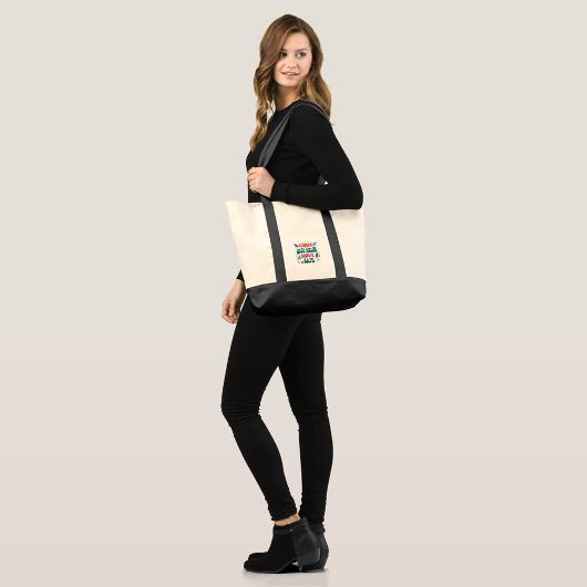 Canvas tote bag with black handles and trim