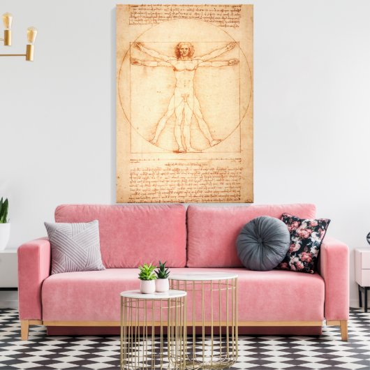 Canvas Vitruvian Man van Leonardo da Vinci (Insitu (Woonkamer))