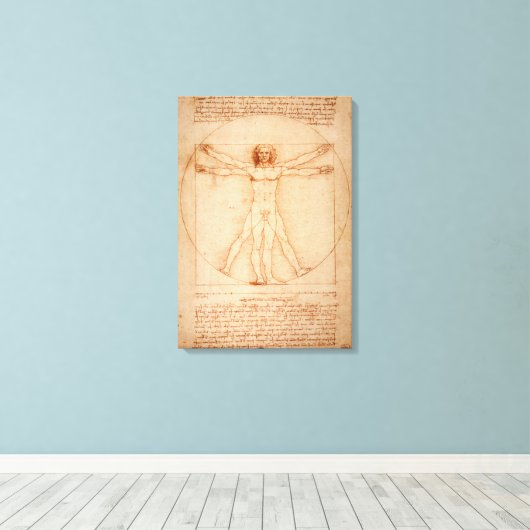 Canvas Vitruvian Man van Leonardo da Vinci (Insitu (Houten vloer))