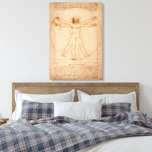 Canvas Vitruvian Man van Leonardo da Vinci Afdruk (Insitu (Slaapkamer))