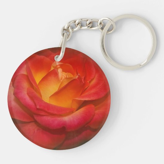 Canvas Vlammende Rode Roos Sleutelhanger (Achterkant)