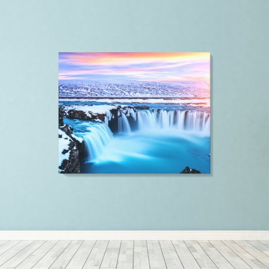 Canvas Wall Art-Waterfall-IJsland Afdruk (Insitu (Houten vloer))
