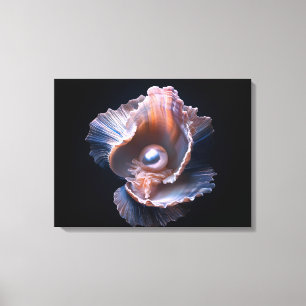 Canvas wandkunst met schelp en parel afdruk