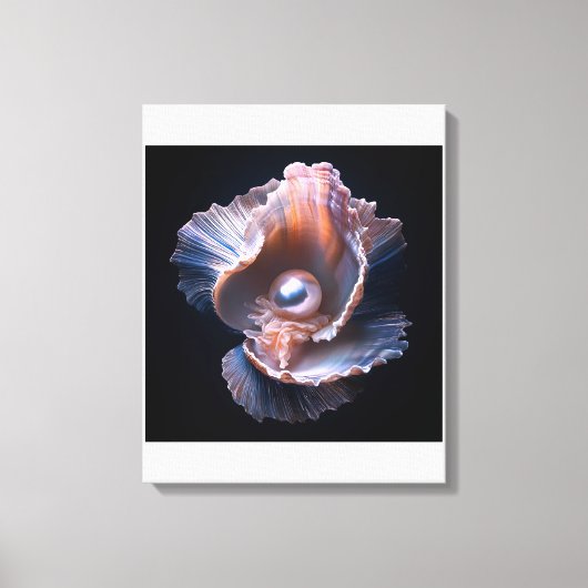 Canvas wandkunst met schelp en parel afdruk (Voorkant)