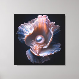 Canvas wandkunst met schelp en parel afdruk