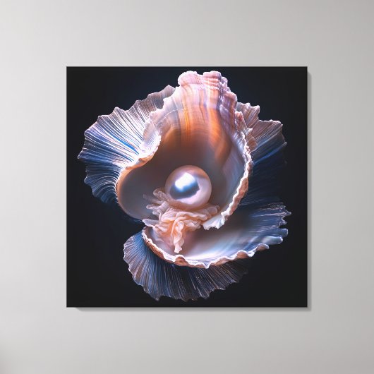 Canvas wandkunst met schelp en parel afdruk (Voorkant)