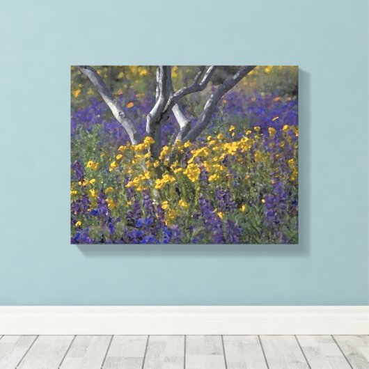 Canvas Waterverf Californië Ojai Lupine & Poppies (Insitu (Houten vloer))