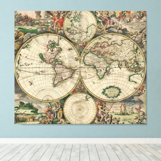 Canvas Wereldkaart 1689 (Insitu (Houten vloer))