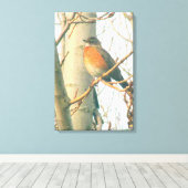 Canvas - Winter Robin op tak Afdruk (Insitu (Houten vloer))