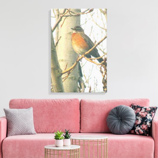 Canvas - Winter Robin op tak Afdruk (Insitu (Woonkamer))