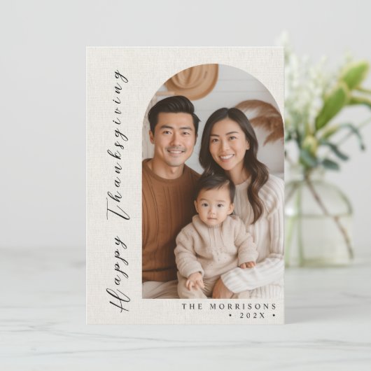 Canvas Wit Aangepaste Foto Gelukkig Thanksgiving Feestdagenkaart (Staand voorkant)