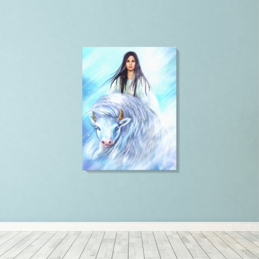 Canvas Witte Buffalo Kalf Vrouw (Insitu (Houten vloer))