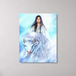Canvas Witte Buffalo Kalf Vrouw Afdruk