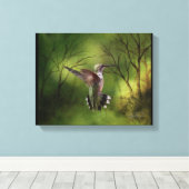 Canvas Wrap kolibrie in vlucht Afdruk (Insitu (Houten vloer))