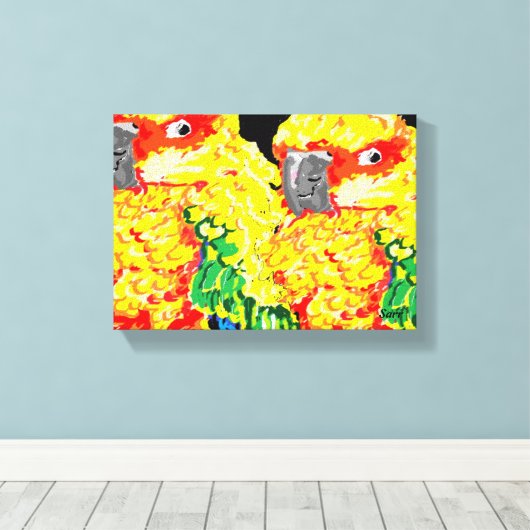 Canvas Wrap/Parrots Flock Samen Afdruk (Insitu (Houten vloer))