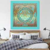 Canvas Yoga Manala Chakra Goud Symbool Turquoise (Insitu (Slaapkamer))